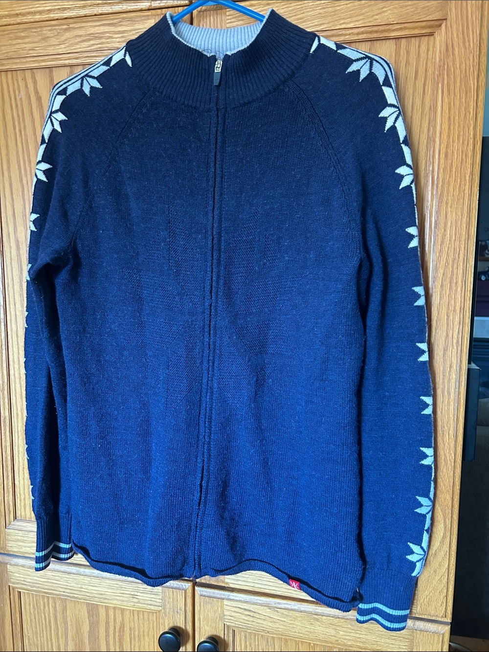 Krimson Klover Navy Zip-Up Sweater with White Snowflake Trim